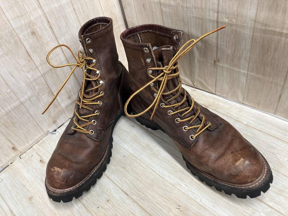 RED WING レッドウィング ロガーブーツ ブラウン レザー 28 cm相当 70 s 四角犬 難あり