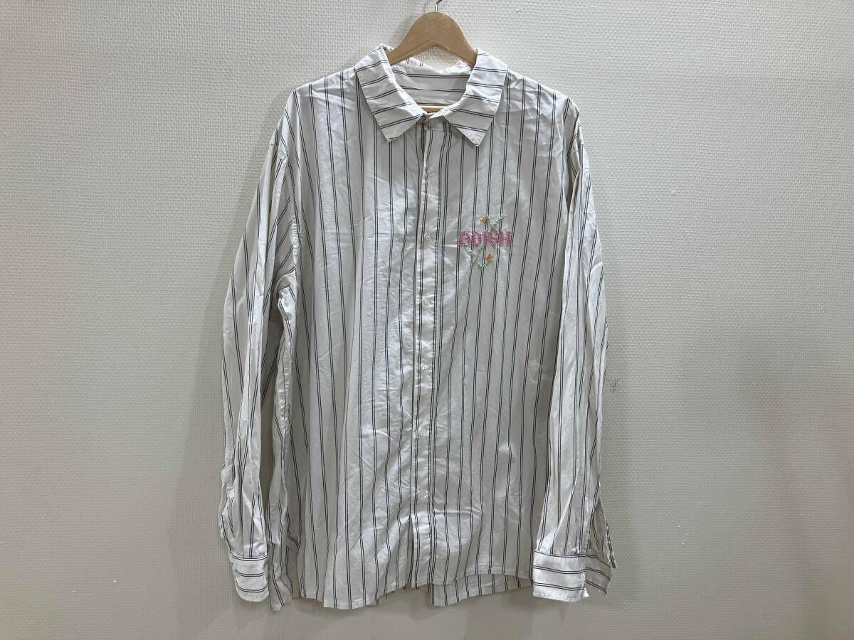 Adish 長袖シャツ ストライプ柄長袖シャツ ワンポイント刺繍長袖シャツ オフ白 L 春
