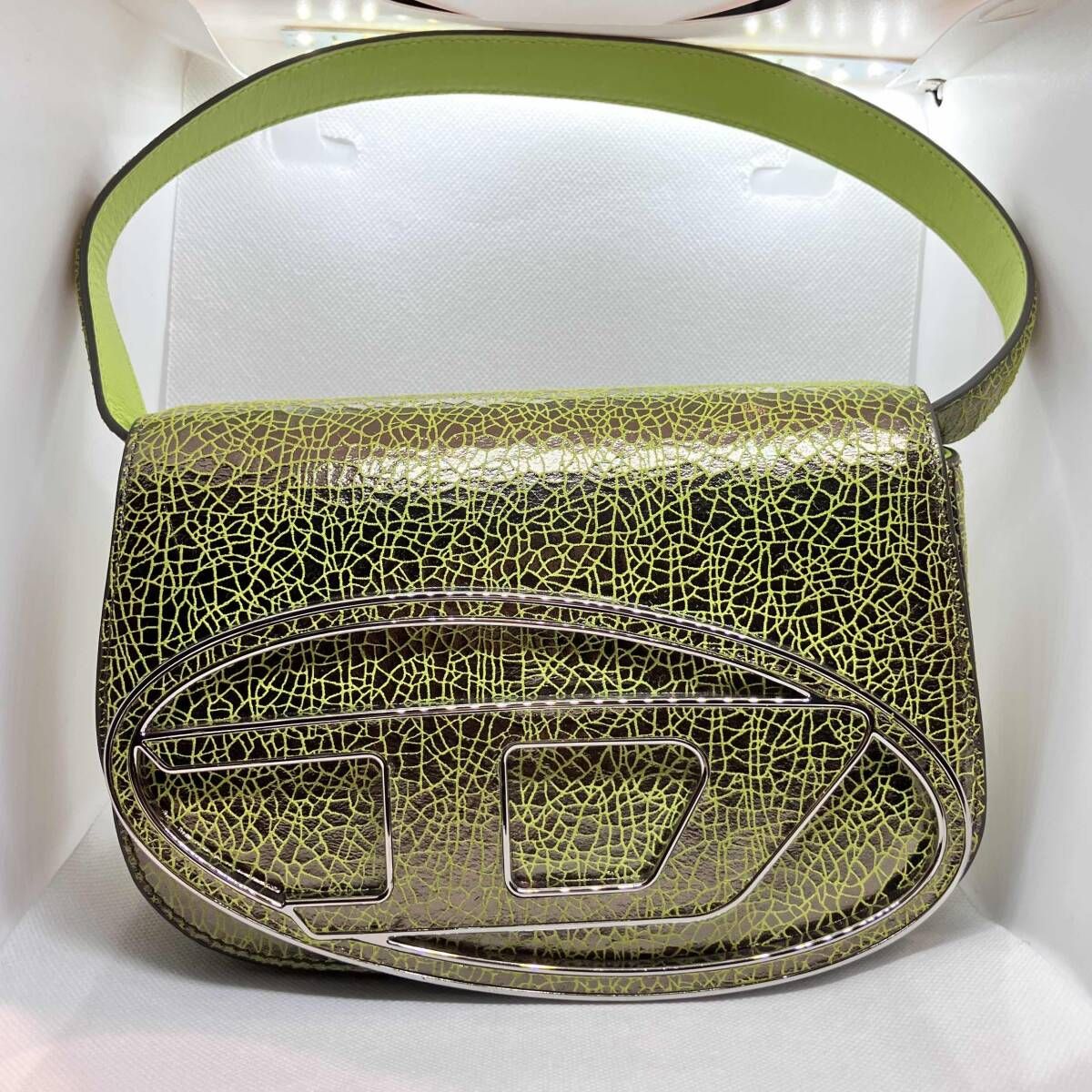 DIESEL 1 DR Mini Bag in Cracked Leather Green ロゴ 2 wayショルダー バッグ ディーゼル メロン