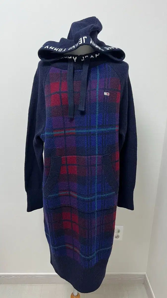 トミー ジーンズ CHECK フード ニット ONE PIECE M