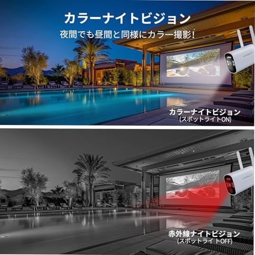  防犯カメラ 屋外 ソーラー モニター付き 2台セット 2.4 Ghz|5 Ghz対応 監視カメラ 400万画素 無線屋外防犯カメラ 電源不要 PIR人体検知 音声威嚇 双方向通話 防犯対策 5年保証 400万画素カメラ 2台＋モニター 500 G 防犯カメラ 防犯 セーフティ