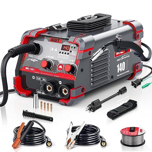 AWT 溶接機 100 V|200 V兼用 半自動溶接機140 A ノンガスMIG|被覆アーク|リフトTIG溶接 フラックス入ワイヤ付き 軽量小型 家庭用 日本語取扱説明書付き インバーター溶接機 MIG-140 J