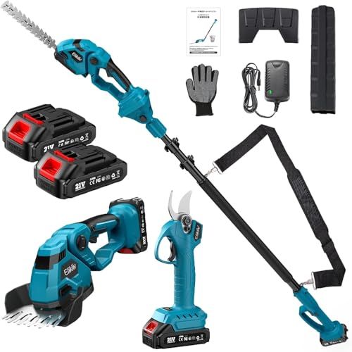 ポールヘッジトリマー 高枝切り電動バサミ 電動芝生バリカン1台5役 充電式剪定ばさみ ヘッジトリマー充電式 剪定トリマー 着脱伸縮式 190 310 cm長さ無段階調節と0°?180°ヘッジ角度が調節 軽量 枝切り電動はさみ 庭木 果樹用 剪定鋏 園