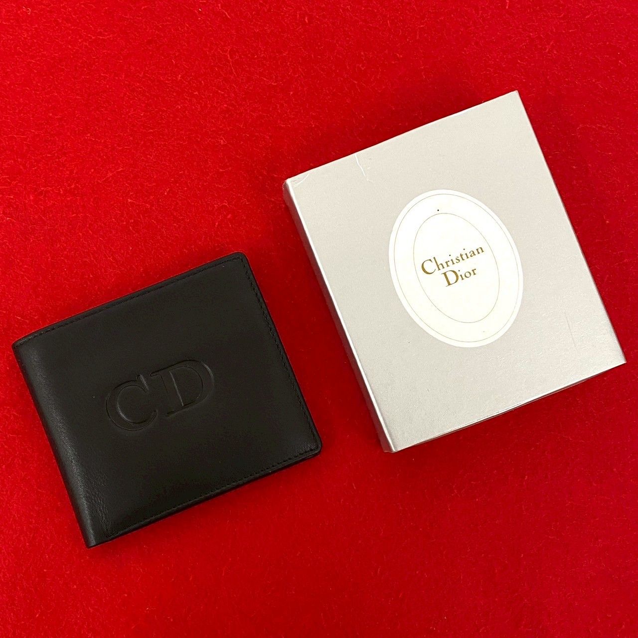 【✨美品✨】 ディオール CDロゴ 二つ折り財布 ブラック 付属品完備 極 美品 希少品 箱付き Christian Dior ディオール CD ロゴ 刻印