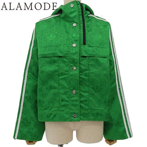 GUCCI グッチ adidas ボンバージャケット アウター アパレル ファッション アディダス コラボ 36 ナイロン グリーン緑 白白 697438 ZAJFW レディース アラモード