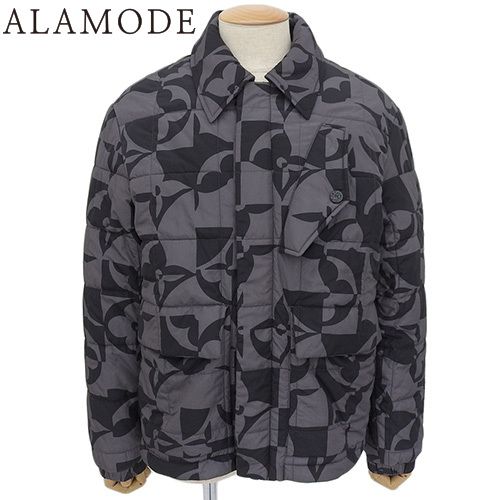 LOUIS VUITTON ルイ ヴィトン モノグラムフラワー キルティングブルゾン アウター RM 221 M ダブルジップ ジャケット アパレル ファッション 50 ナイロン グレー ブラック黒 メンズ アラモード