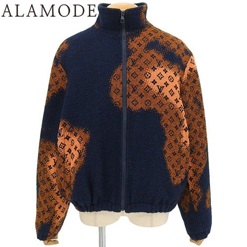 LOUIS VUITTON ルイ ヴィトン モノグラム ブークレットブルゾン アウター RM 241 M アパレル ファッション ジャケット 48 ウール ナイロン コットン ネイビー紺 オレンジ メンズ アラモード