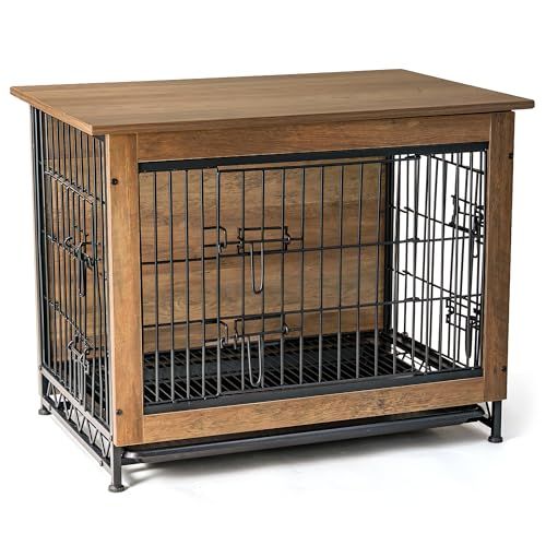 犬用ゲージ 犬 ケージ 室内 ゲージ ペットケージ 3 way 3面開閉 木目調 木製家具調 大型犬 中型犬 犬サークル インテリア調 頑丈 オシャレ お洒落 トレー付き 組立簡単 ブラウン Mサイズ mm