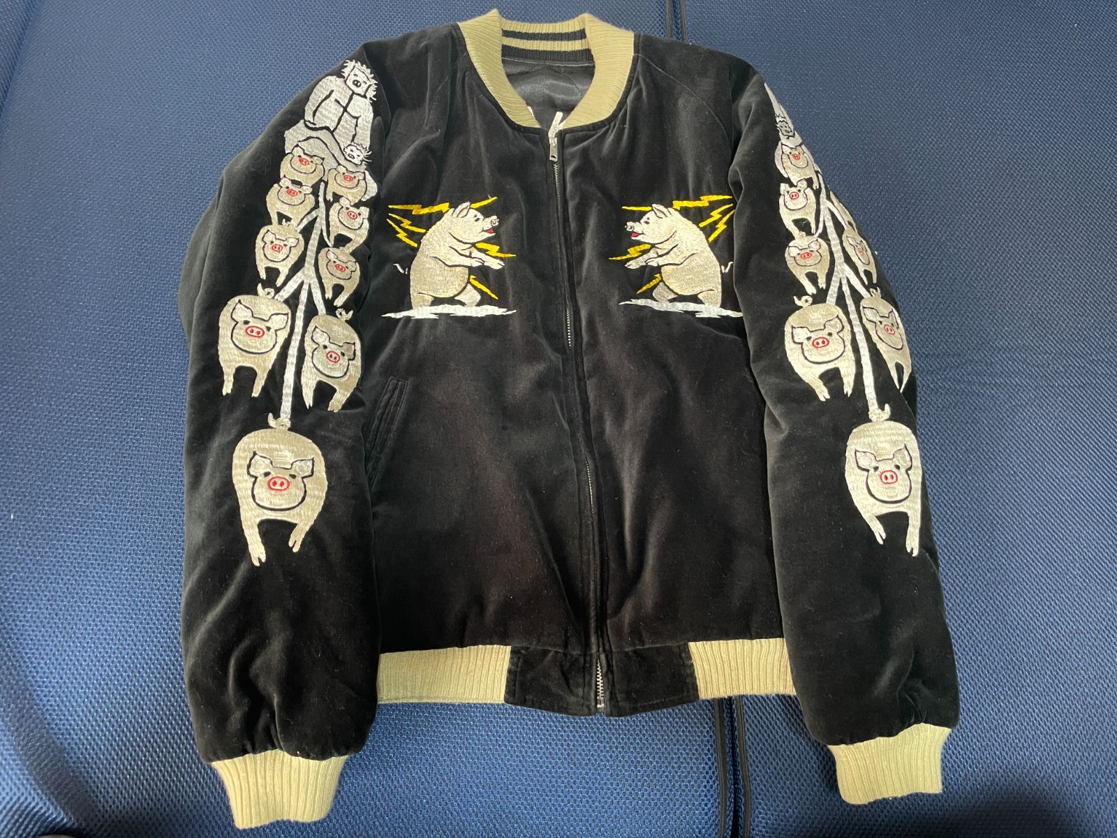 STUDIO D ARTISAN ALABUTA ステュディオ ダ ルチザン スカジャン 豚 別珍 サテン リバーシブル 黒 ジャケット ブラック Mサイズ 01 18