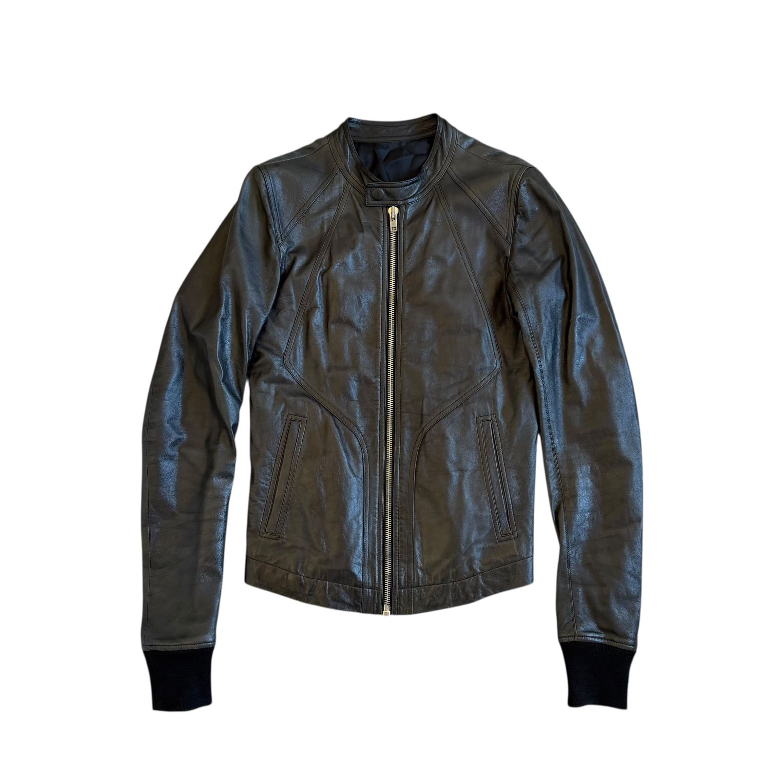 Rick Owens リックオウエンス インターシャ ラムレザーライダースジャケット LGI ブラック SM相当 タグ有り
