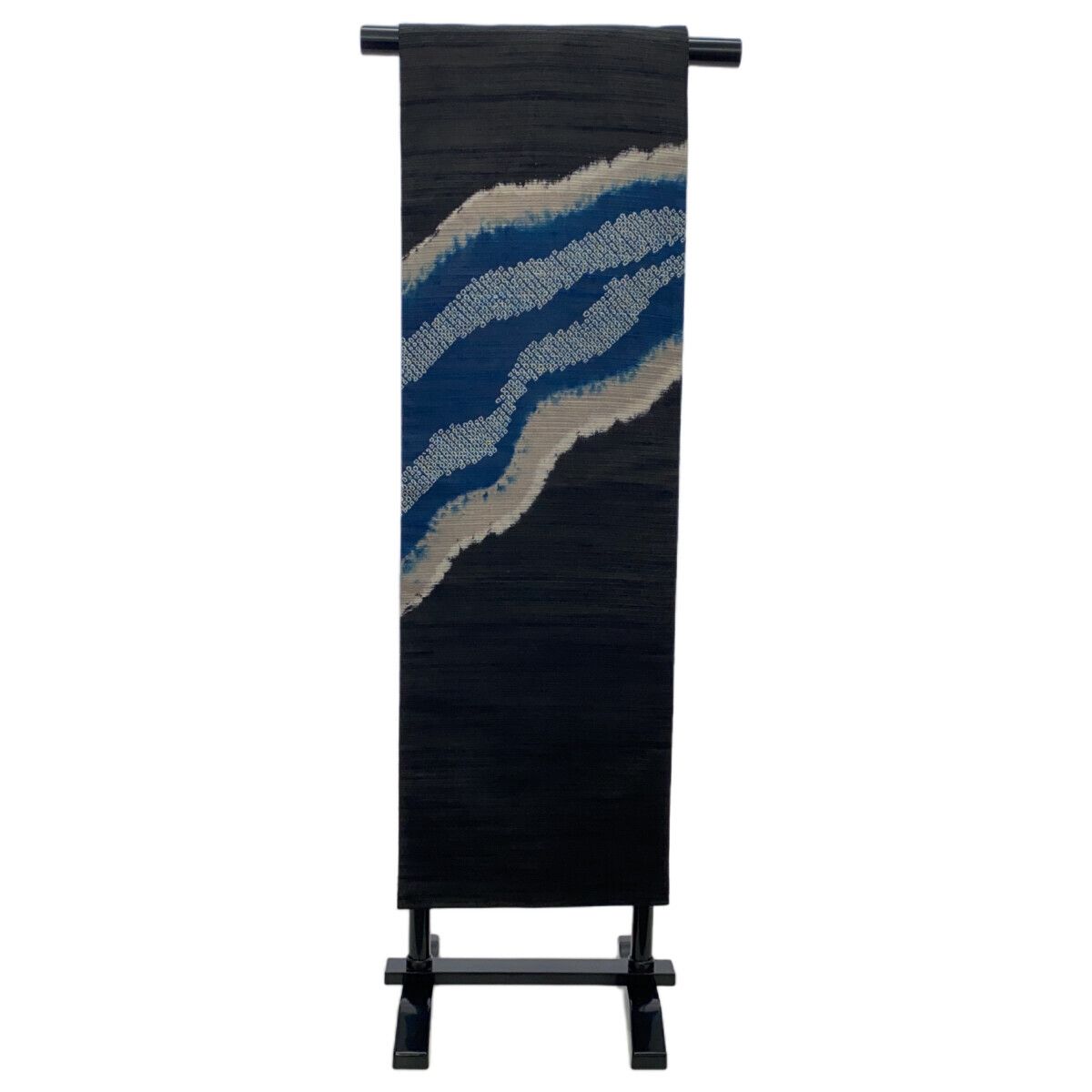  名古屋帯 絽 黒 ブルー 絞り 仕立上がり 12145 名古屋帯 帯