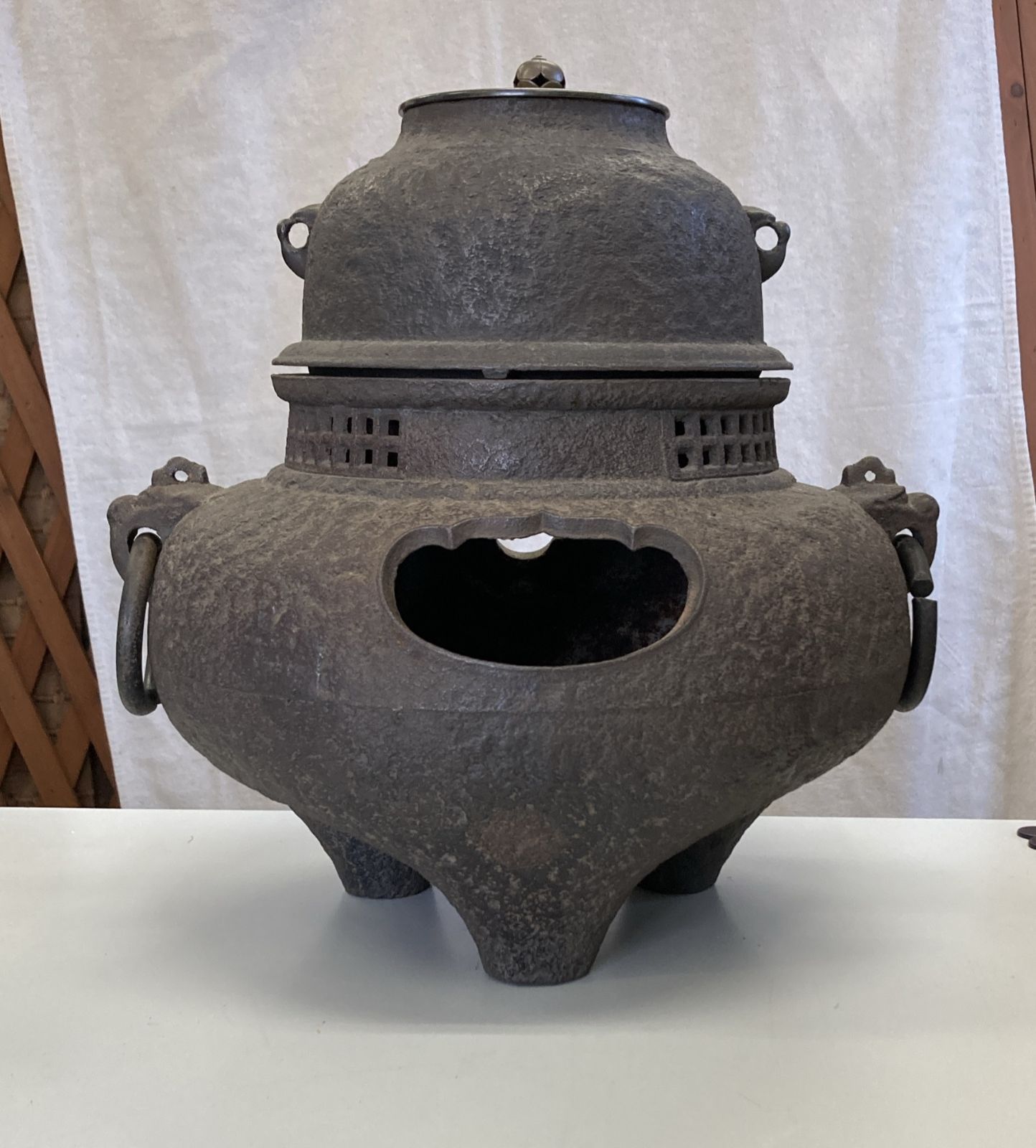 茶道具 風炉釜 茶釜 三足 鉄瓶 昭和レトロ 野々田式の炭型電熱器