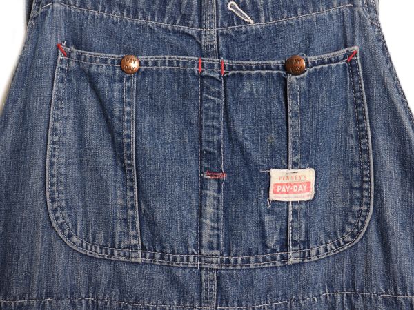 50s PAYDAY 濃紺 デニム オーバーオール インディゴ PAYDAY（ペイデイ） フロントオープンオーバーオール 40年代復刻