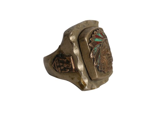 な ! 50 s インディアンヘッド メキシカン リング 23 号 ヴィンテージ 当時物 真鍮 指輪 小物 ジュエリー アクセサリー バイカー ゴールド