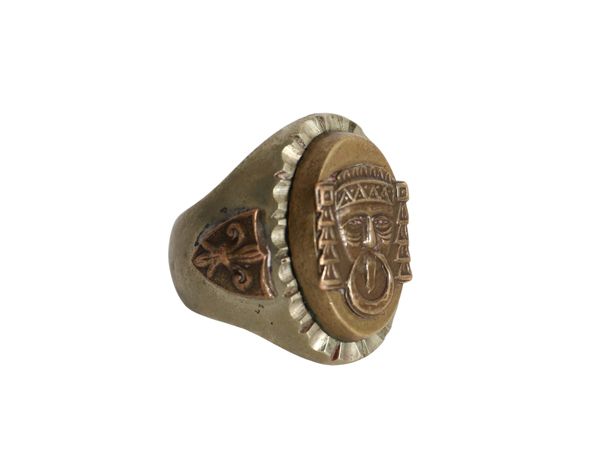 な ! 50 s メキシカン リング 25号 ヴィンテージ 指輪 ジュエリー アクセサリー バイカー ゴールド アステカ神話 女神 チャルチウィトリクエ