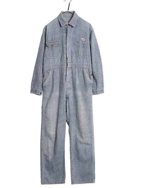 な ! 40 s 50 CAVALIER ヒッコリー ストライプ デニム オールインワン メンズ M 程 ヴィンテージ 月桂樹 ワーク ツナギ ペインター パンツ
