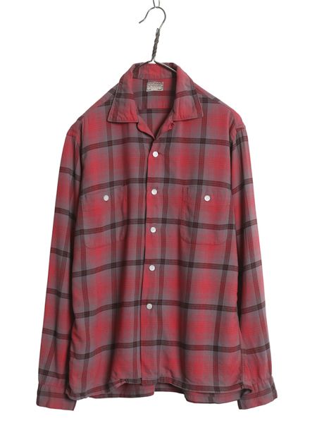 な ! 50 s 60 マクレガー オンブレ チェック レーヨン オープンカラー シャツ メンズ M ヴィンテージ ボックス 長袖シャツ シャドー