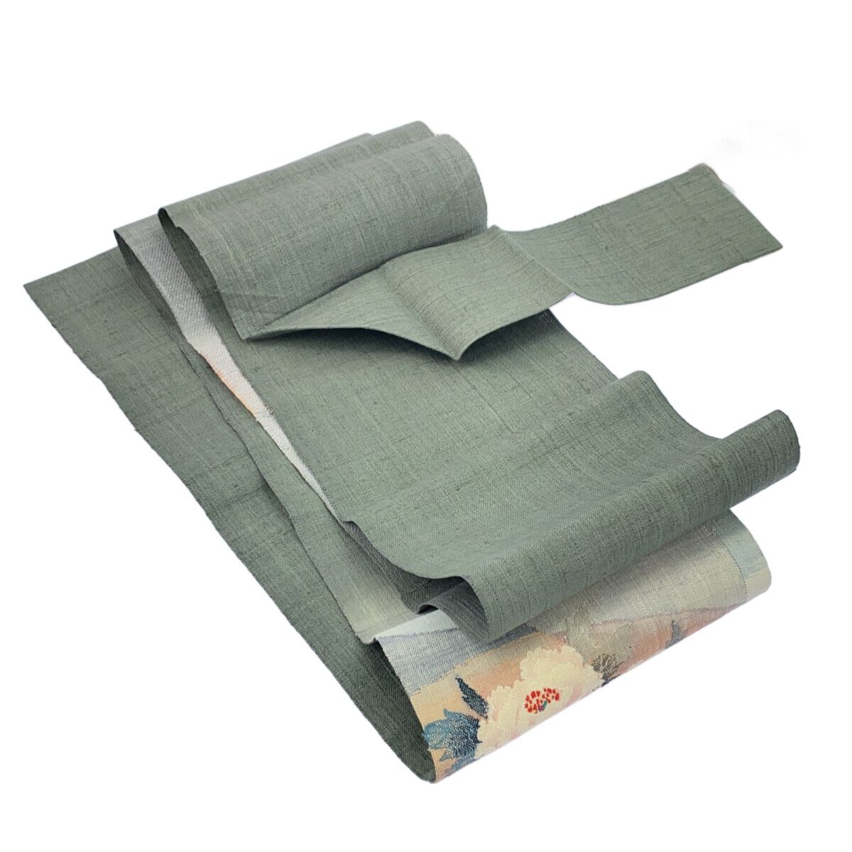 名古屋帯 紬 グリーン 仕立上がり 12144