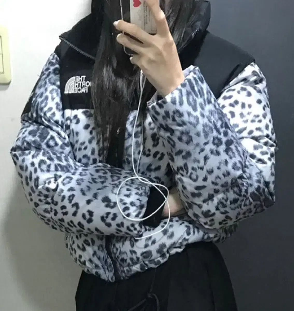 THE NORTH FACE ダウンジャケット ヒョウ柄 中古 韓国限定 THE NORTH FACE ヒョウ柄ダウンジャケット M ヌプシ