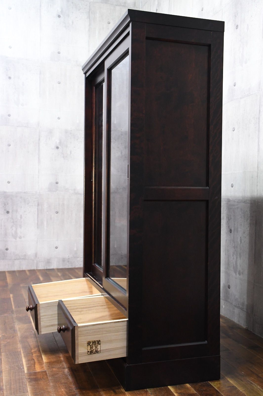 ELC46 北海道民芸家具 ブックキャビネット カバ材 樺無垢材 本棚 書庫