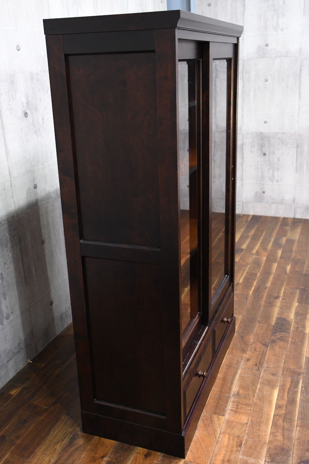 ELC46 北海道民芸家具 ブックキャビネット カバ材 樺無垢材 本棚 書庫