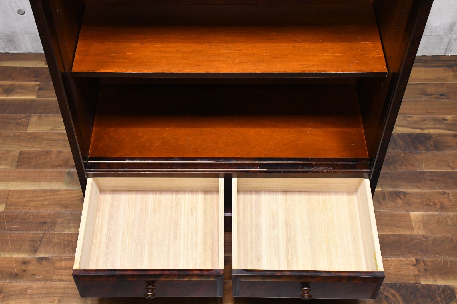 ELC46 北海道民芸家具 ブックキャビネット カバ材 樺無垢材 本棚 書庫