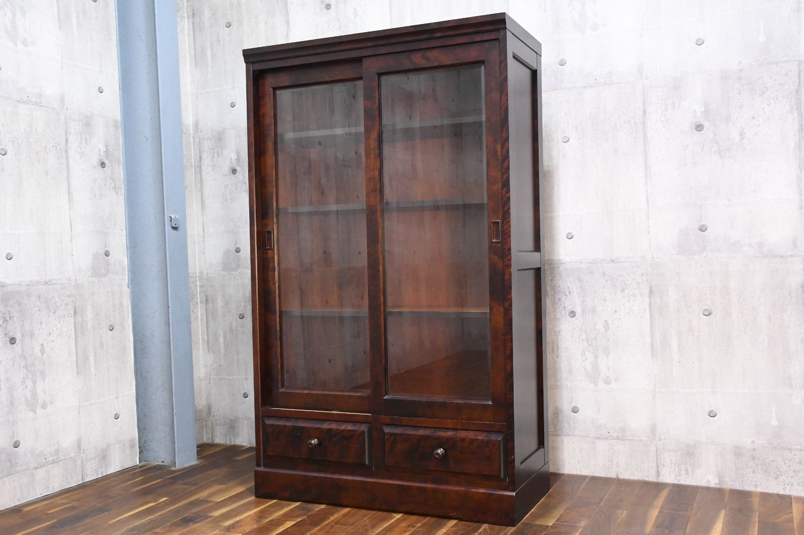 ELC46 北海道民芸家具 ブックキャビネット カバ材 樺無垢材 本棚 書庫