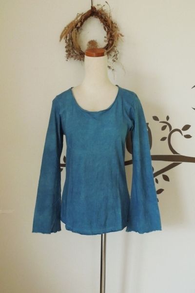 asana ヘンプコットン 厚手 フ ースリーブ●草木染めライトインディゴ