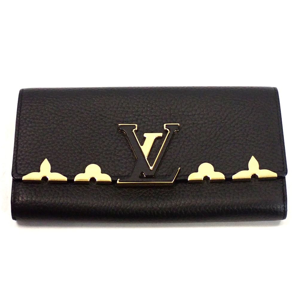 Th 1003771 ルイ ヴィトン ポルトフォイユ･カプシーヌ M 64551 ブラック ゴールド金具 本革 長財布 レディース LOUIS VUITTON