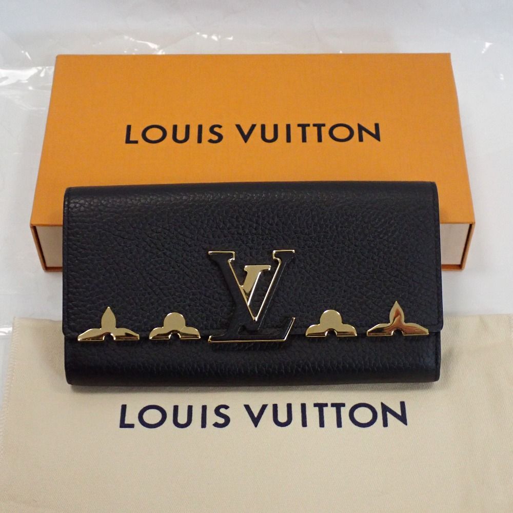 Th 1003771 ルイ ヴィトン ポルトフォイユ･カプシーヌ M 64551 ブラック ゴールド金具 本革 長財布 レディース LOUIS VUITTON