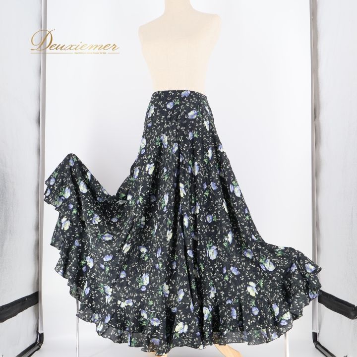 フラメンコ 衣装 ファルダ スカート ペチコート 花柄 紫 軽い 薄い