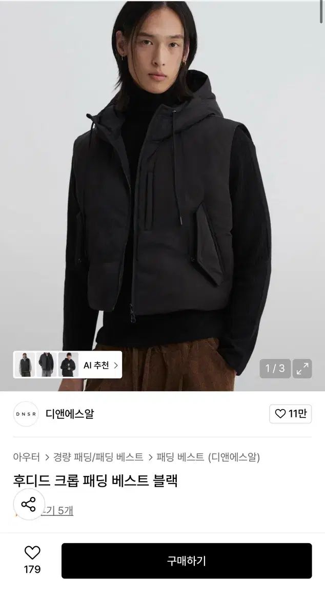 ディ앤エスアール フーディー クロップド ダウン ベスト XL