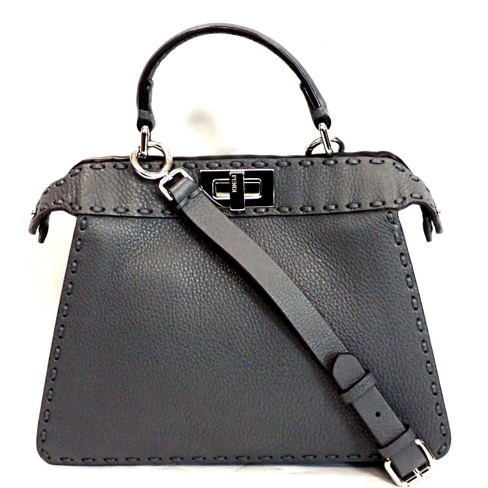 Th 663561 フェンディ ピーカブー ISeeU スモール 8 BN 327 ハンドバッグ 2 WAY ショルダーバッグ 本革 ブルーグレー系 FENDI 良好