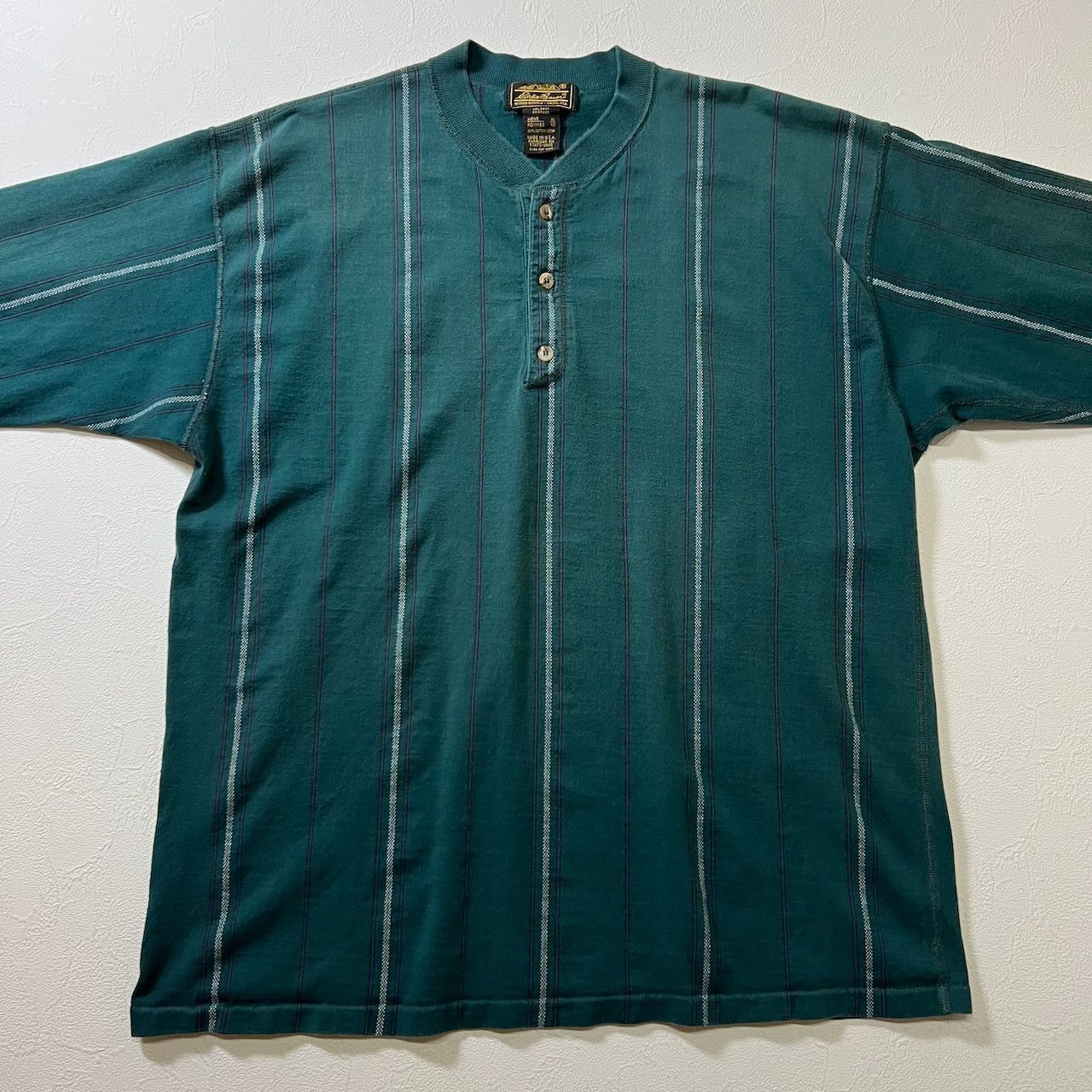 80s USA Eddie Bauer ヘンリーネック ストライプ ロンT エディー
