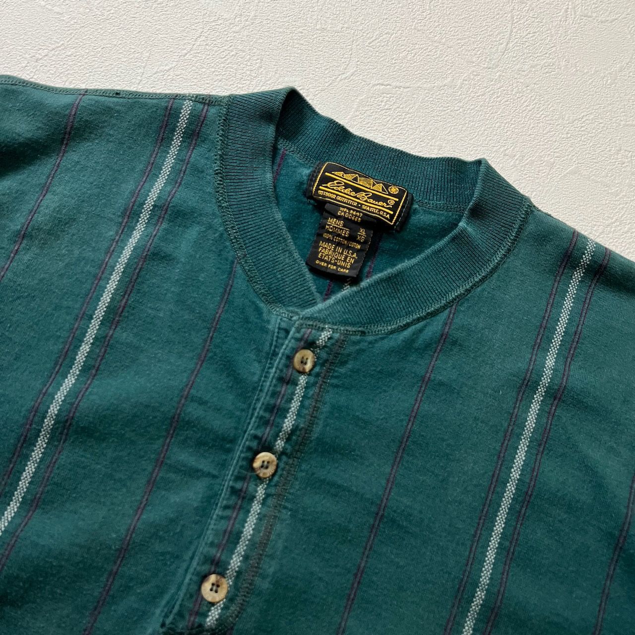 80s USA Eddie Bauer ヘンリーネック ストライプ ロンT エディー
