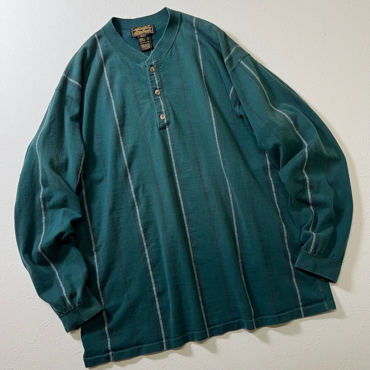 80s USA Eddie Bauer ヘンリーネック ストライプ ロンT エディー