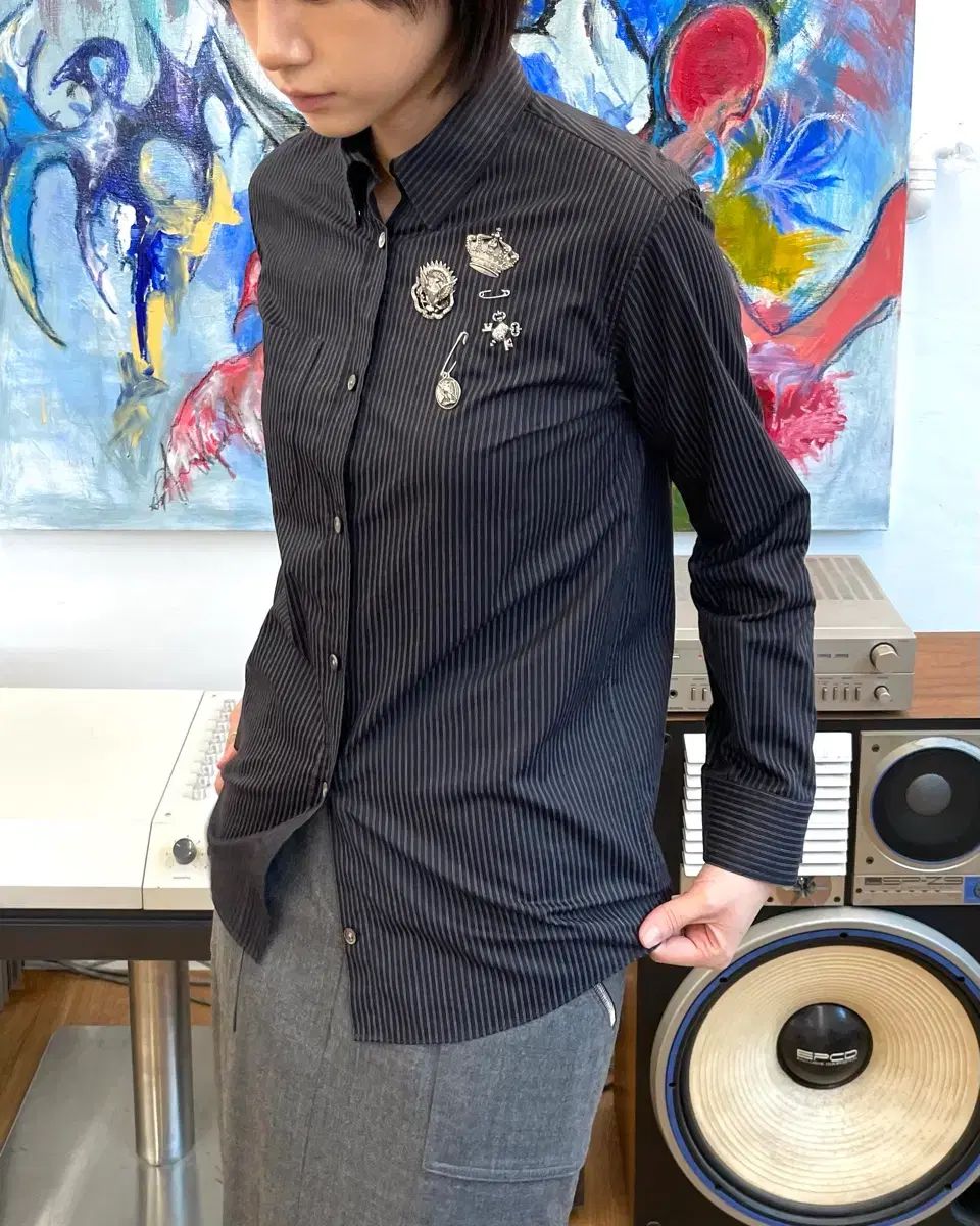 バルマン クリストフ デカルナン 2011 SS ストライプ バッジ シャツ