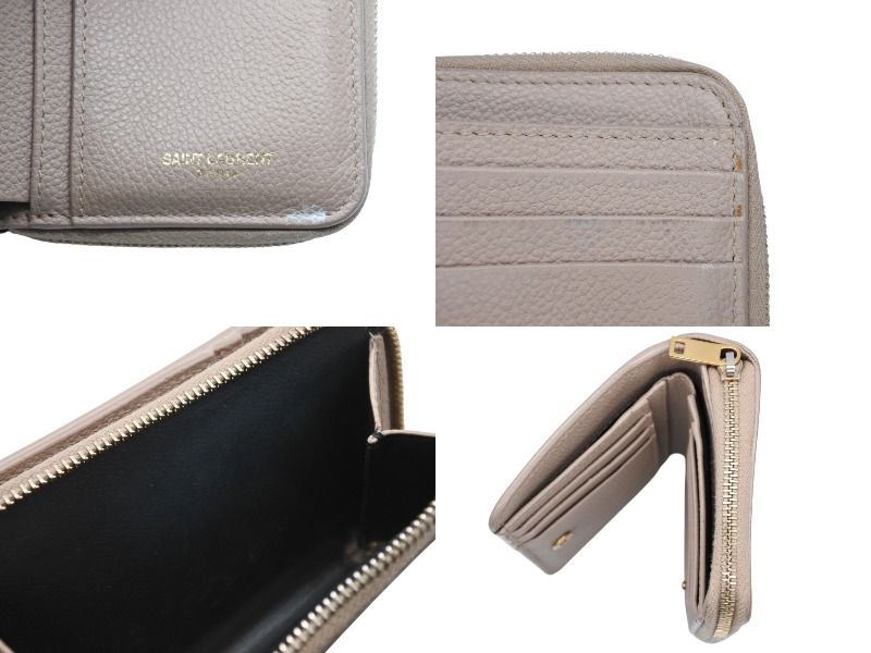  SAINT LAURENT サンローラン カサンドラ ジップウォレット 二つ折り財布 グレイン ド プードル レザー ベージュ ゴールド金具 4 b 010788 二つ折り財布 折り財布