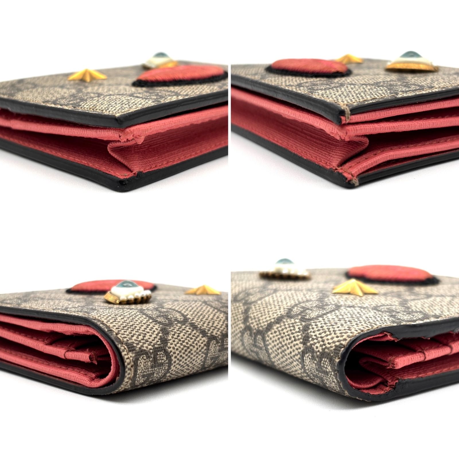 美品 GUCCI グッチ 二つ折り財布 GGスプリーム シマライン フェイス