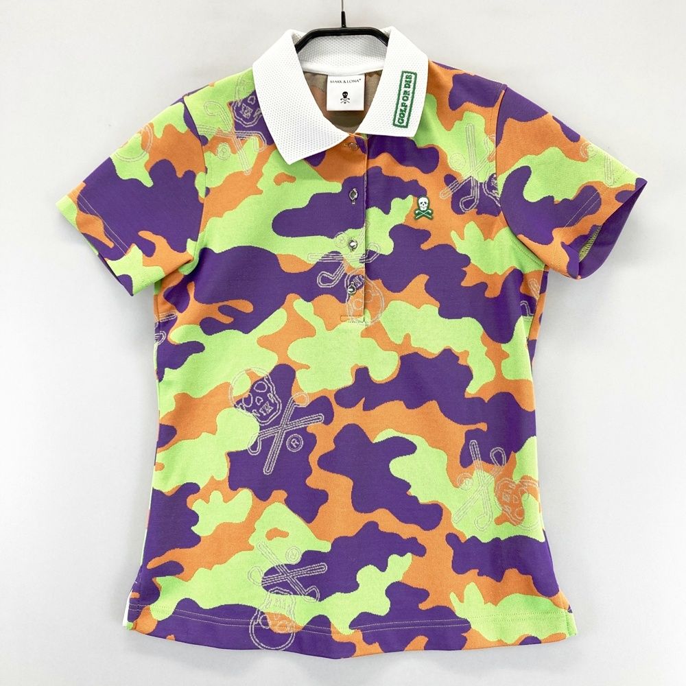サイズ 38 MARK LONA マークアンドロナ MLW 2 B AP 13 半袖ポロシャツ 迷彩柄 カモフラ パープル系 ゴルフウェア レディース ストスト