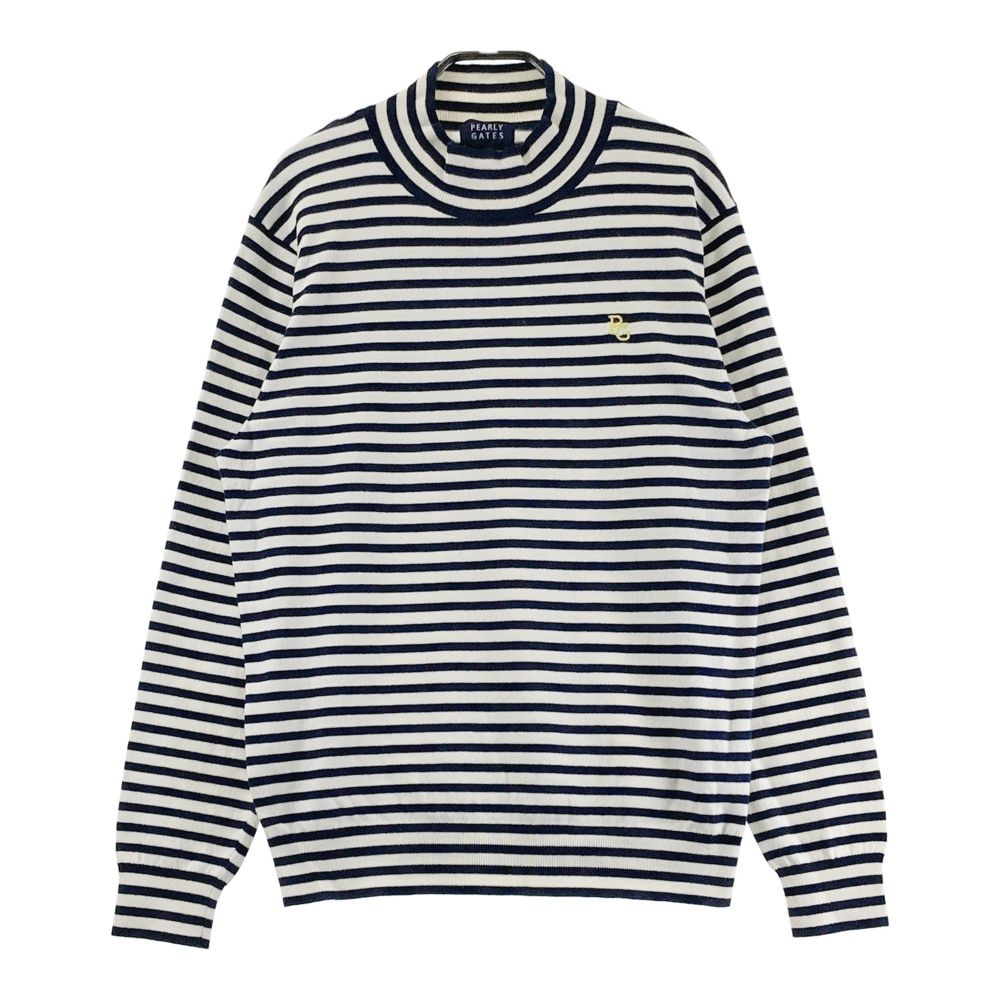 サイズ 6 PEARLY GATES パーリーゲイツ ハイネックニットセーター ボーダー柄 ネイビー系 ゴルフウェア メンズ ストスト