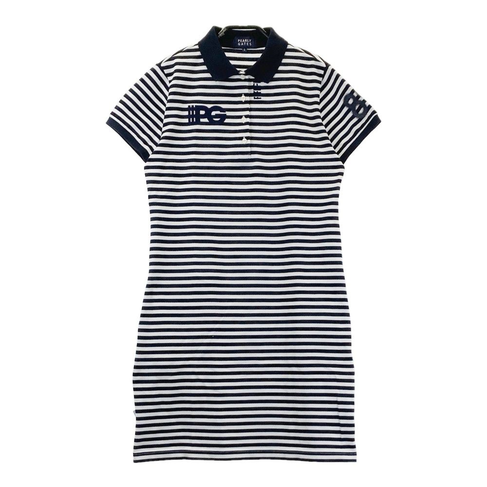 サイズ 0 PEARLY GATES パーリーゲイツ 半袖ポロ ワンピース ボーダー柄 ネイビー系 ゴルフウェア レディース ストスト