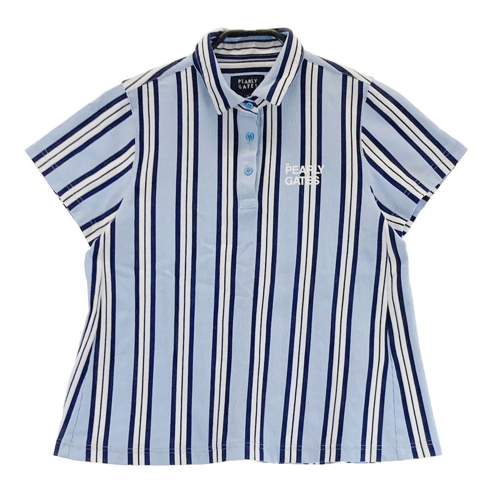サイズ 1 PEARLY GATES パーリーゲイツ モデル 半袖ポロシャツ フ ストライプ柄 ブルー系 ゴルフウェア レディース ストスト