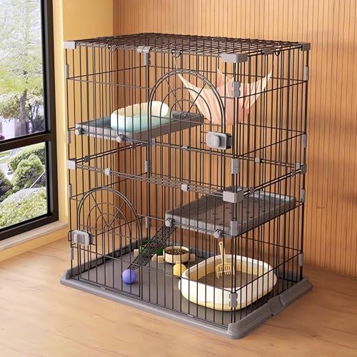 タピパンダ TAPI PANDA 猫ケージ 猫用ケージ 2段 3段 多頭飼い 大型猫 組立簡単 屋根付き 取り外し 室内用 インテリア キャットケージ ブラック 2段Mサイズ 外寸89? 76? 51? mm