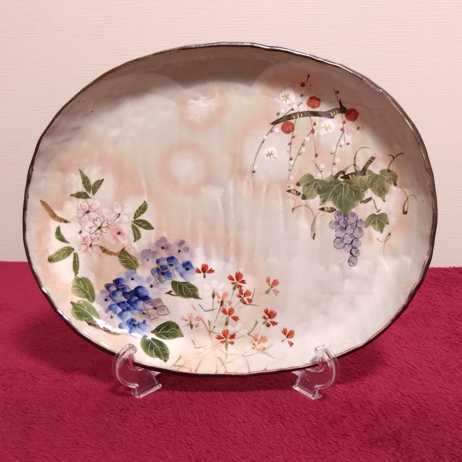 森 俊山 四季草花 九寸楕円皿 窯変 京焼 俊山窯 - メルカリ