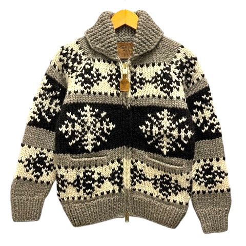 カナタ KANATA カウチンセーター ブルゾン ウール ノルディック柄 長袖 36 グレー ダークブラウン 白 ホワイト