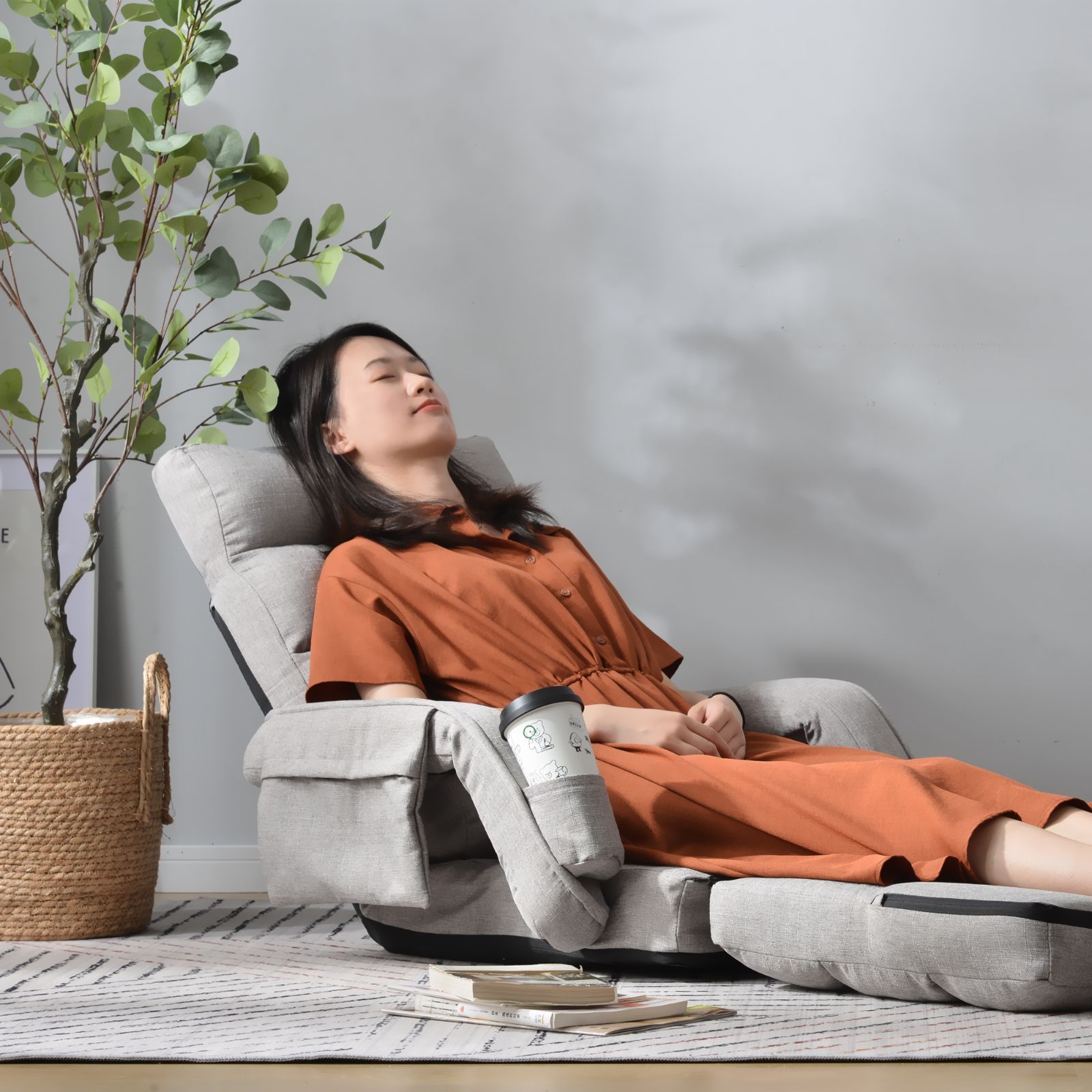 座椅子 リクライニングチェア 14段階調節 ファブリック素材 おしゃれ