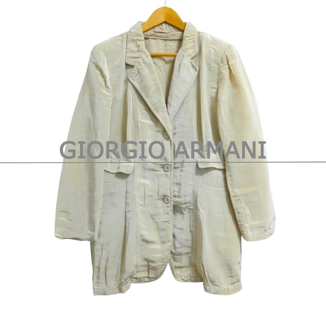 GIORGIO ARMANI ジョルジオアルマーニ サイズ44 ナイロン ラバー WOMSTYPEJACKET 光沢 ミドル丈 シングル テーラードジャケット ベージュ系 レディース