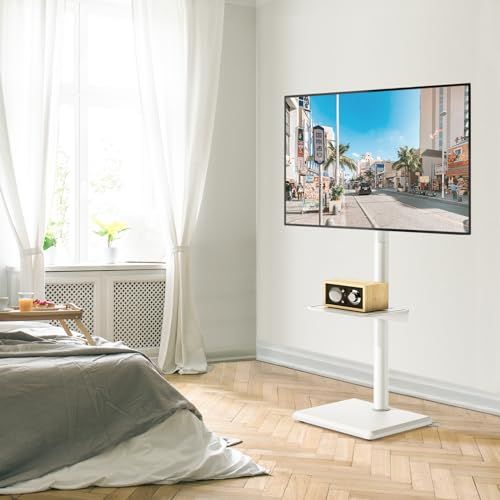 Rfiver テレビスタンド ハイタイプ tvスタンド 27 60インチ対応 壁寄せ テレビ台 VESA 横100?400 ? 縦100?400 木製台座 耐荷重40 kg 高さ調整 左右回転35° 家用 会社用 ホワイト mm