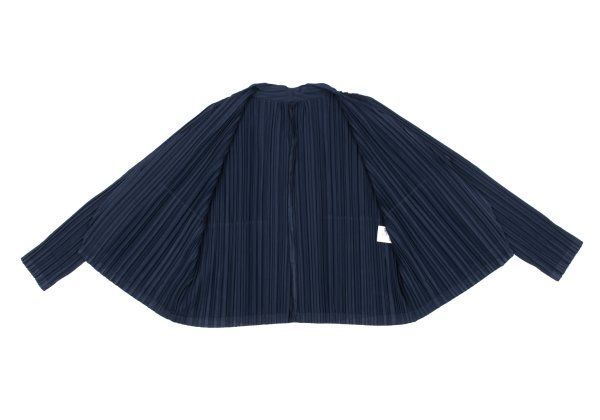 プリーツプリーズPLEATS PLEASE プリーツノーカラージャケット 紺3